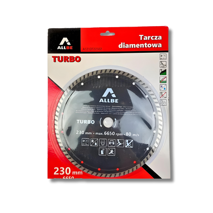 Beton-Diamanttrennscheibe 230 mm, 22,2 mm, Segment 7 mm, Betonbewehrtes Mauerwerk Turbo